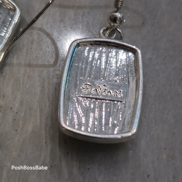 DaVinci Silver Toned With Black And White Enameled Design Pierced Earrings - Picture 6 of 7